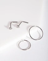 Rhodium Heart Nose Ring 4-Pack