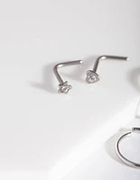 Rhodium Heart Nose Ring 4-Pack