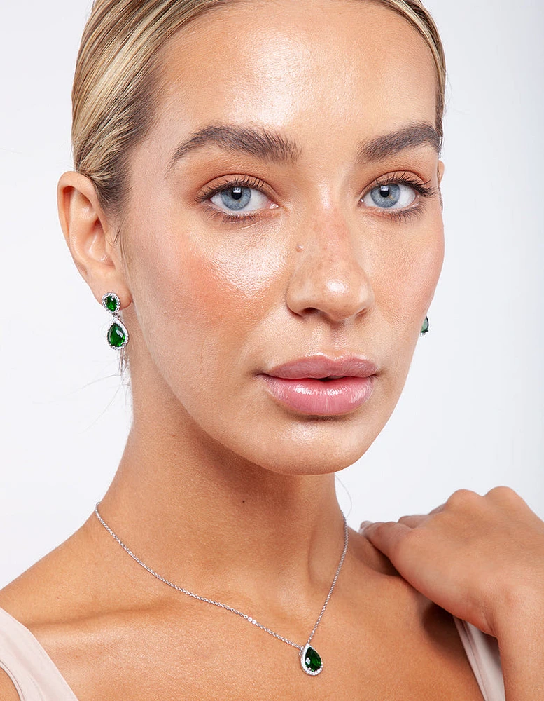 Green Diamond Simulant Teardrop Jewellery Set