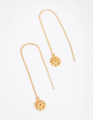 Gold Plated Sterling Silver Sun Thread Through Earrings