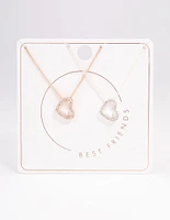 Mixed Metal Diamante Heart Necklace 2 Pack