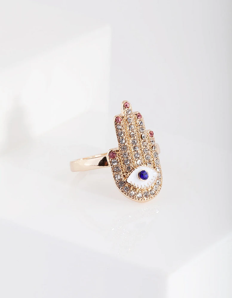 Gold Blue Diamante Eye Ring