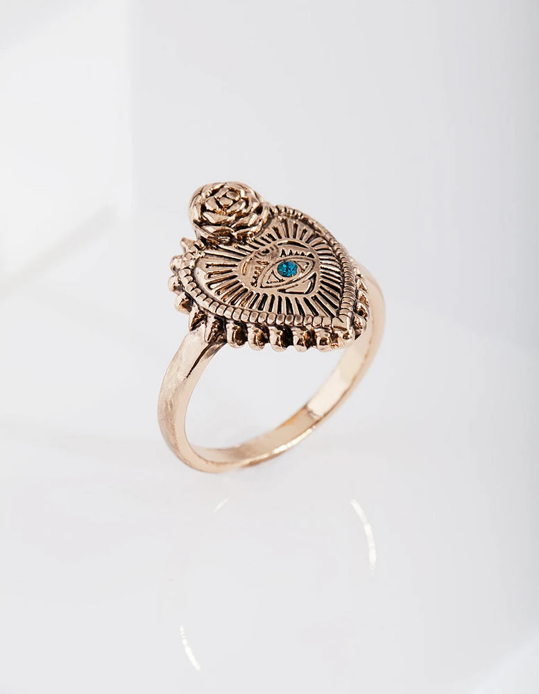 Antique Gold Spiked Heart Ring