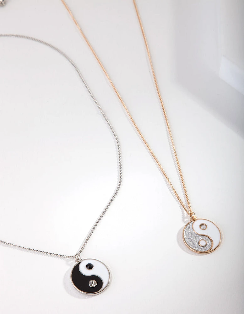 Mixed Metal Yin & Yang Necklace Set