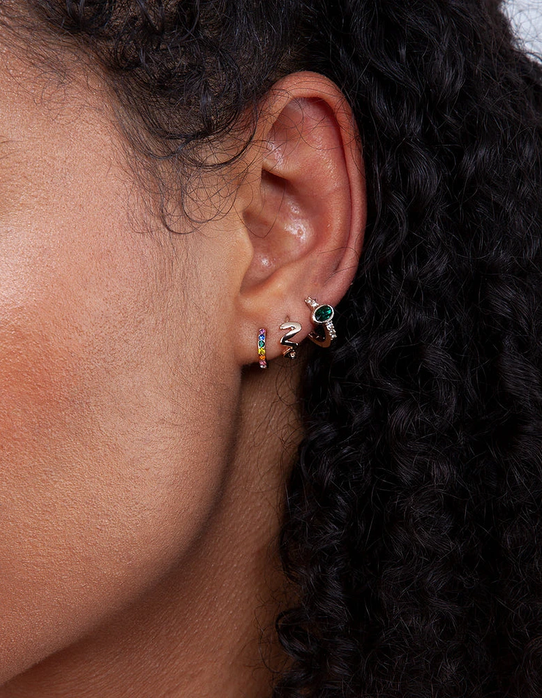 Gold Emerald Facet Huggie Earrings