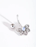 Silver Surgical Steel Synthetic Opal Flower Belly Bar