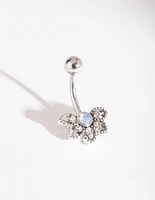 Silver Surgical Steel Synthetic Opal Flower Belly Bar