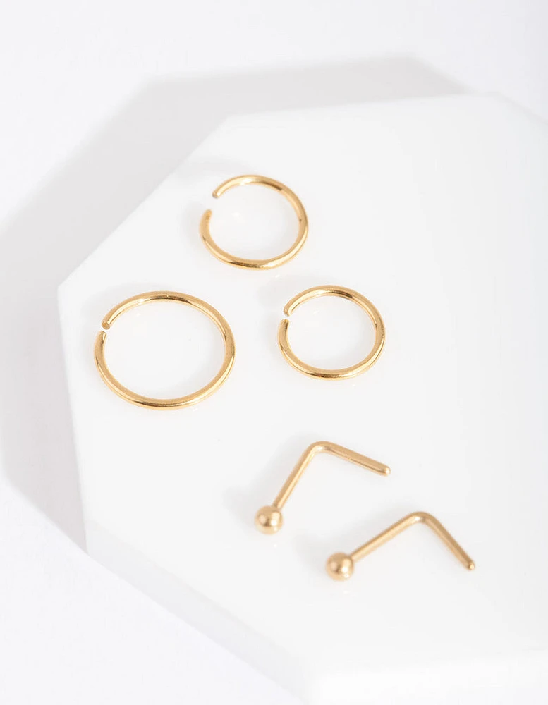 Gold Plain Nose Piercing 6-Pack