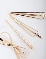 Gold Pearl Bow Hair Clip 4-Pack