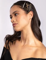 Gold Pearl Bow Hair Clip 4-Pack