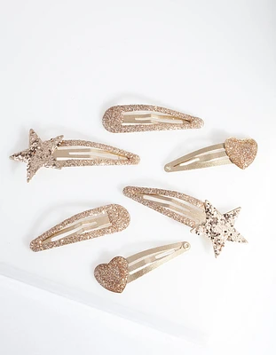 Kids Gold Glitter Star Hair Clip Pack