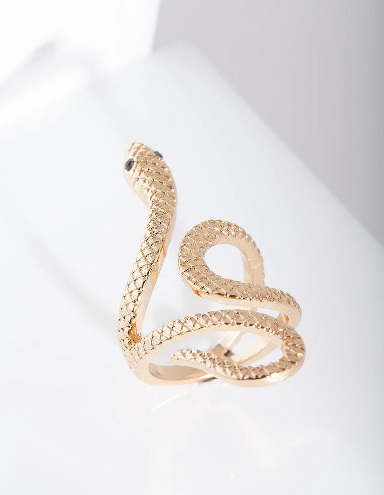 Gold Etched Snake Ring