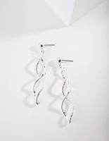 Silver Textured Twist Drop Earrings