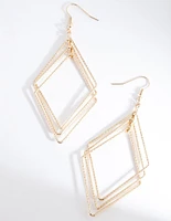 Gold Diacut Hollow Diamond Drop Earrings