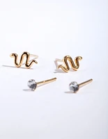 Gold Plated Sterling Silver Snake Earring Pack