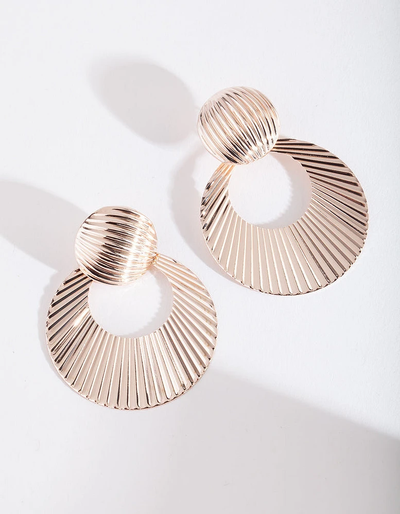 Rose Gold Fan Circle Earrings