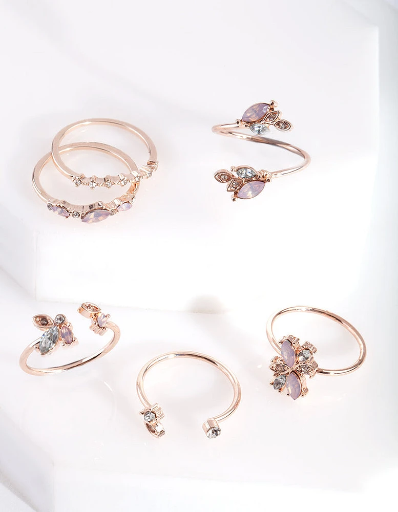 Rose Gold Floral Gem Ring Pack