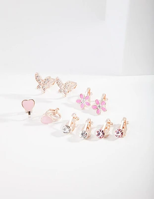 Kids Rose Gold Hearts & Flowers Clip Earring 5-Pack