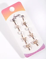 Kids Rose Gold Diamante Star Butterfly Heart & Bow Clip On Earring 5-Pack