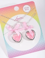 Kids Glitter Heart Friend Necklace Set