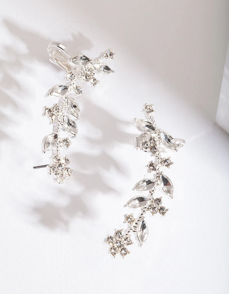 Silver Diamante Leaf Ear Cuff