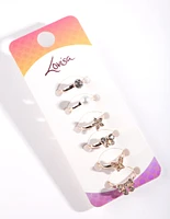 Kids Rose Gold Diamante Pearl Flower & Bow 6-Pack