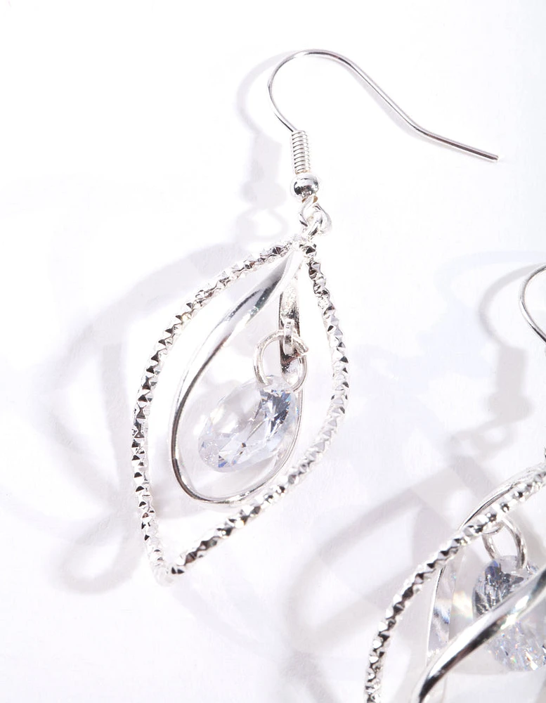 Silver Cubic Zirconia Charm Twist Earrings