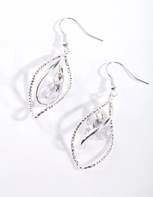 Silver Cubic Zirconia Charm Twist Earrings