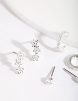 Silver Cubic Zirconia Huggie Star Earring Pack