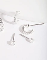 Silver Cubic Zirconia Huggie Star Earring Pack