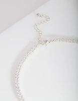 Silver Cubic Zirconia Earrings & Tennis Necklace Set