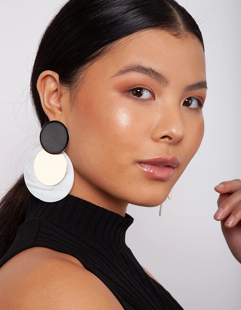 Black White Shell Disc Earrings