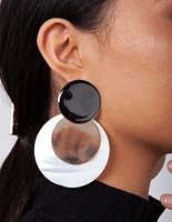 Black White Shell Disc Earrings