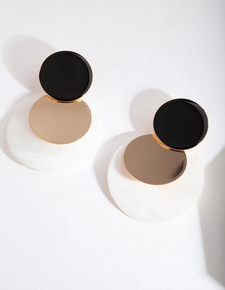 Black White Shell Disc Earrings