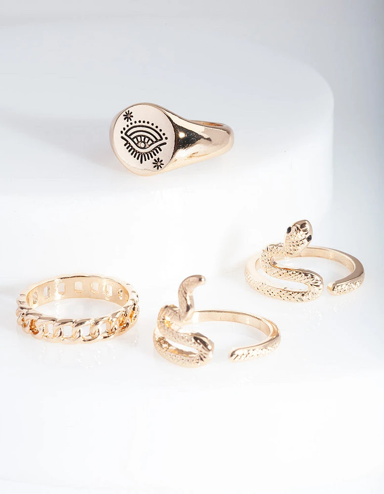 Gold Snake Ring 4-Pack