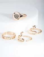 Gold Snake Ring 4-Pack