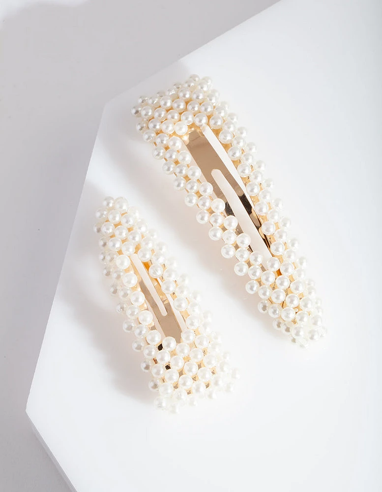 Gold Pearl Triangle Hair Clip Duo