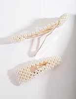 Gold Pearl Triangle Hair Clip Duo