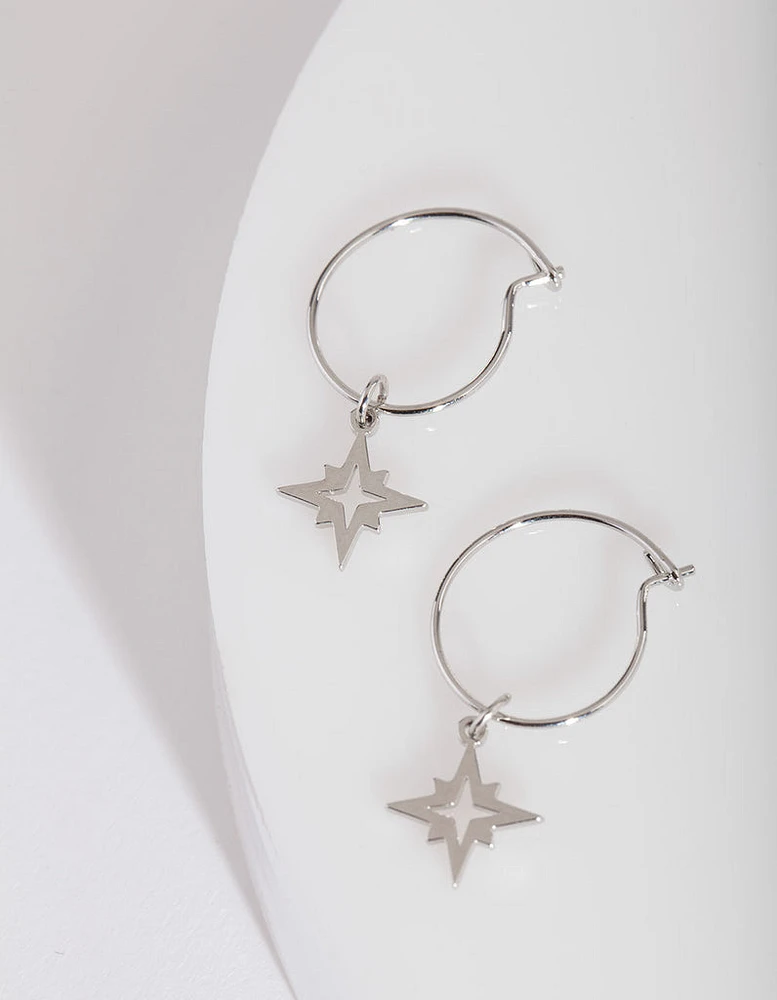 Gunmetal Star Hoop Earrings