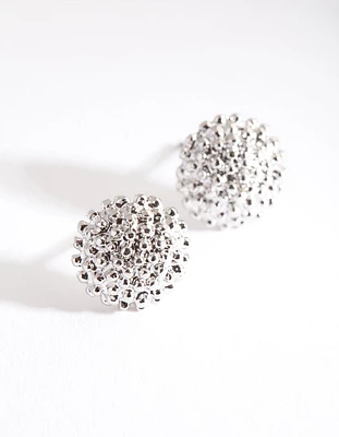 Rhodium Crater Stud Earrings