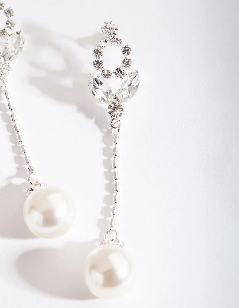 Silver Pearl Gem Drop Earrings