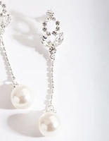 Silver Pearl Gem Drop Earrings