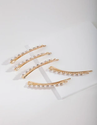 Gold Pearl & Diamante Hair Pin 5-Pack