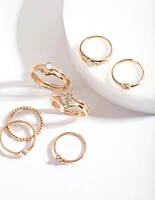 Gold Diamante Textured Ring Pack