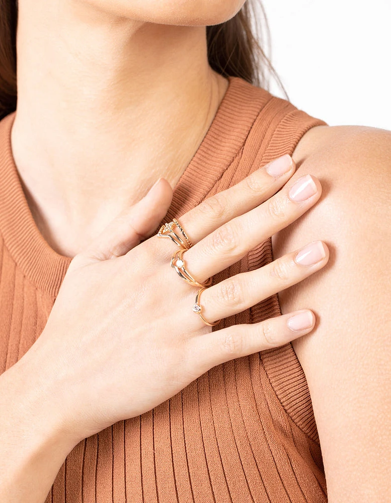 Gold Diamante Textured Ring Pack