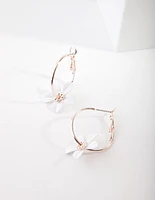 Rose Gold White Flower Hoop Earrings