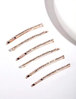 Rose Gold Fine Diamante Clip 6-Pack