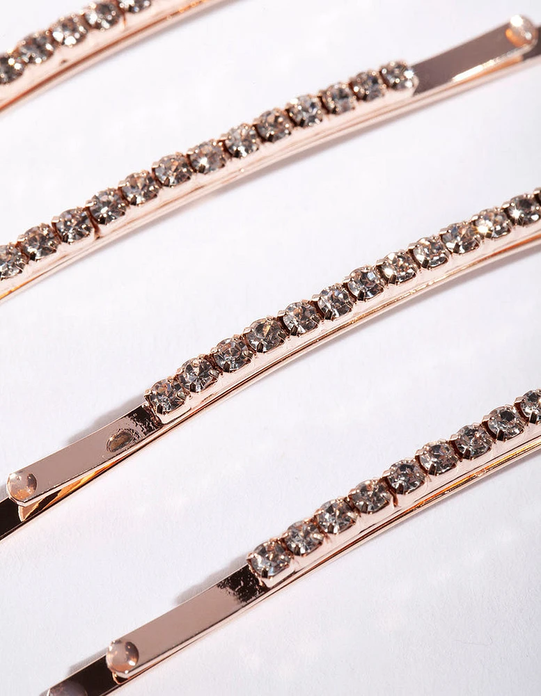 Rose Gold Fine Diamante Clip 6-Pack