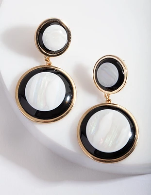 Gold Double Circle Shell Earrings