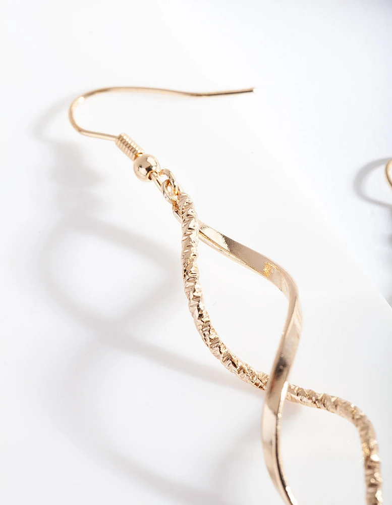 Gold Textured Twist Earrings